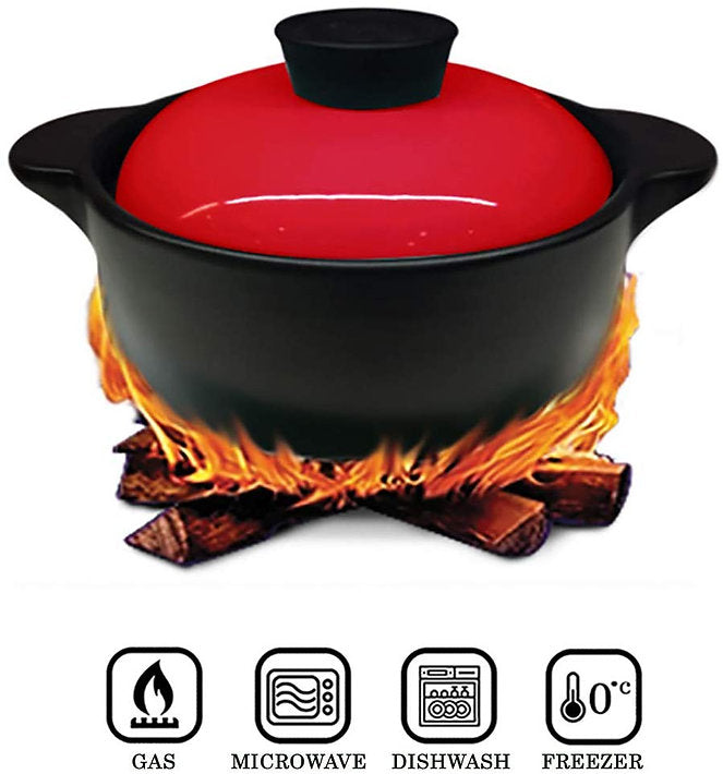 Heat Resistant Fine Porcelain Casserole/Clay Pot/Earthenware Pot (1600ml Red)