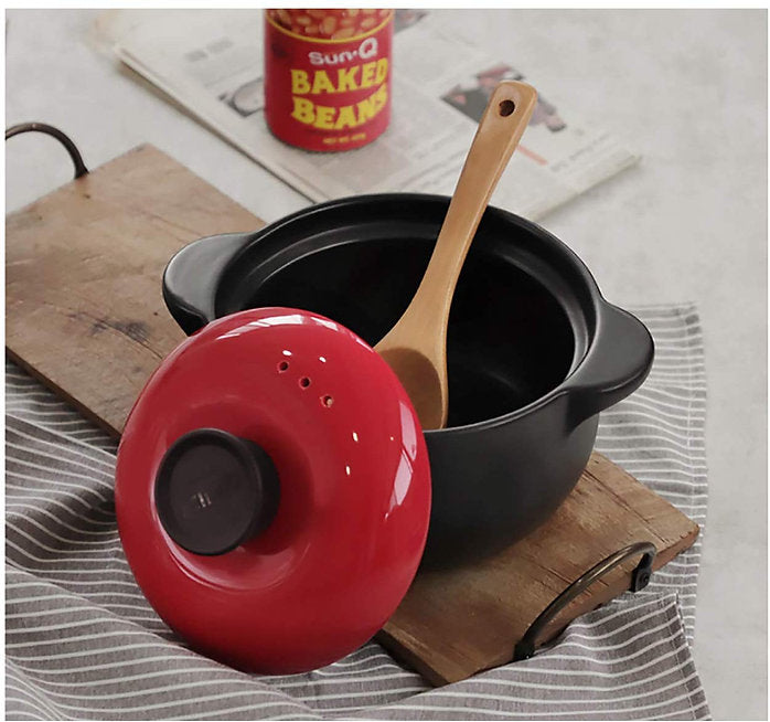 Heat Resistant Fine Porcelain Casserole/Clay Pot/Earthenware Pot (1600ml Red)