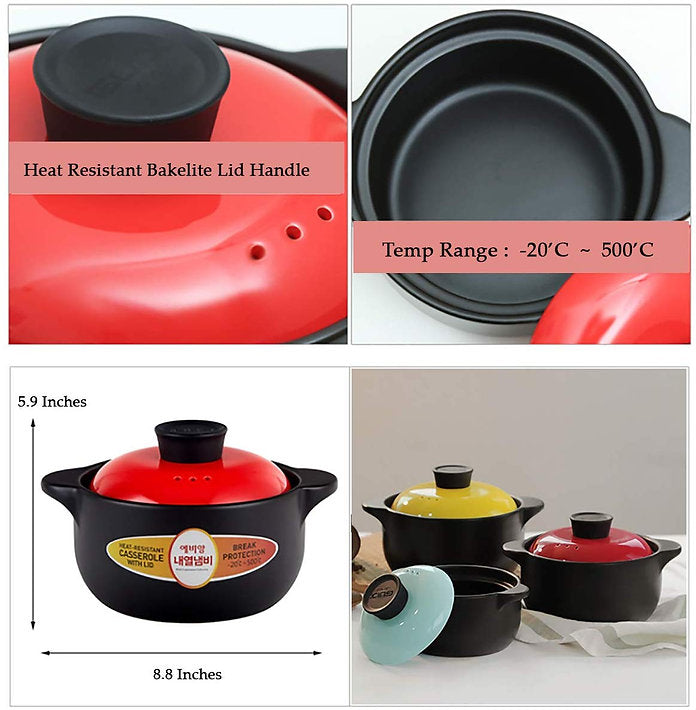Heat Resistant Fine Porcelain Casserole/Clay Pot/Earthenware Pot (1600ml Red)