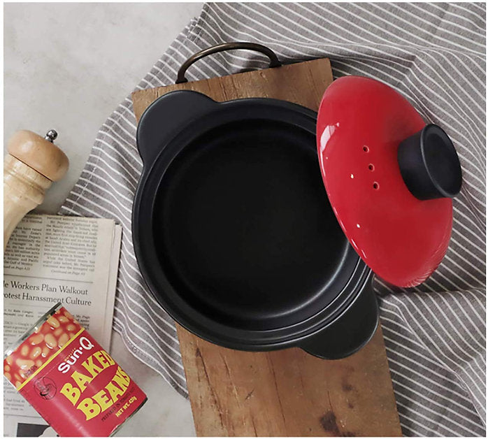 Heat Resistant Fine Porcelain Casserole/Clay Pot/Earthenware Pot (1600ml Red)