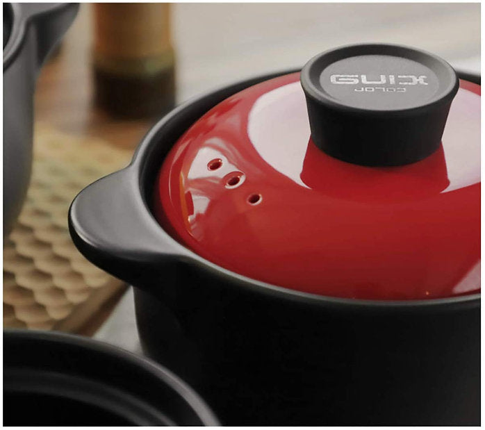 Heat Resistant Fine Porcelain Casserole/Clay Pot/Earthenware Pot (1600ml Red)