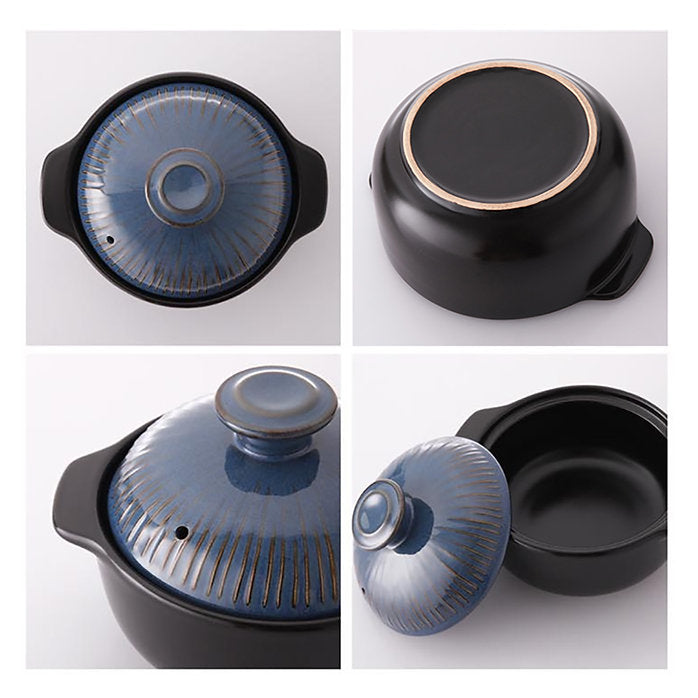 Lucia Natural Glazed Ceramic Porcelain Cookware Hot Pot (Vintage Blue 600ml)