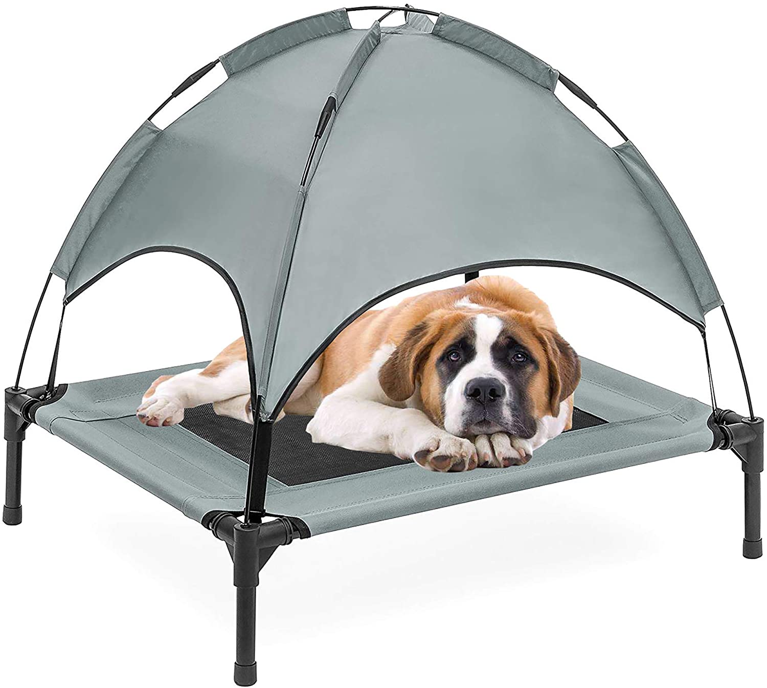 pet bed tent PawfectPals Elevated Pet Bed for Indoor Outdoor with Detachable Shade