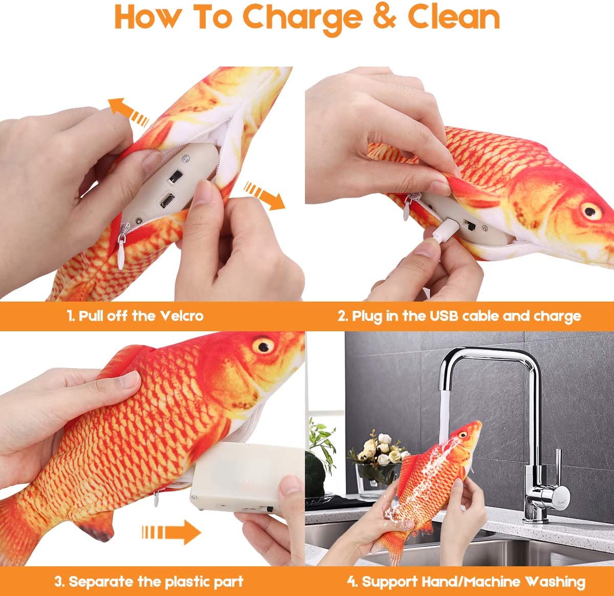 PawfectPals Interactive Touch Sensitive Fish Toy with Catnip (Goldfish)