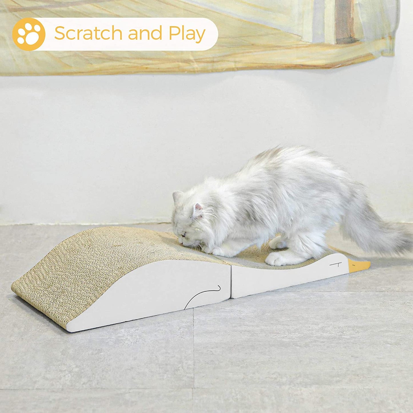 Pawfectpals Duck-Shaped Foldable Reversible Cat Scratching Cardboard Pad Lounge, Scratch and Play, Eliminate Destructive Furniture