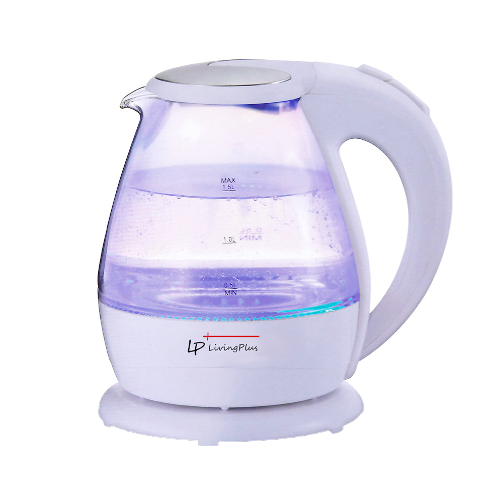 LP LIVING PLUS 1.5L Borosilicate Glass Electric Tea Kettle, Fast Hot Water Boiler, One Touch