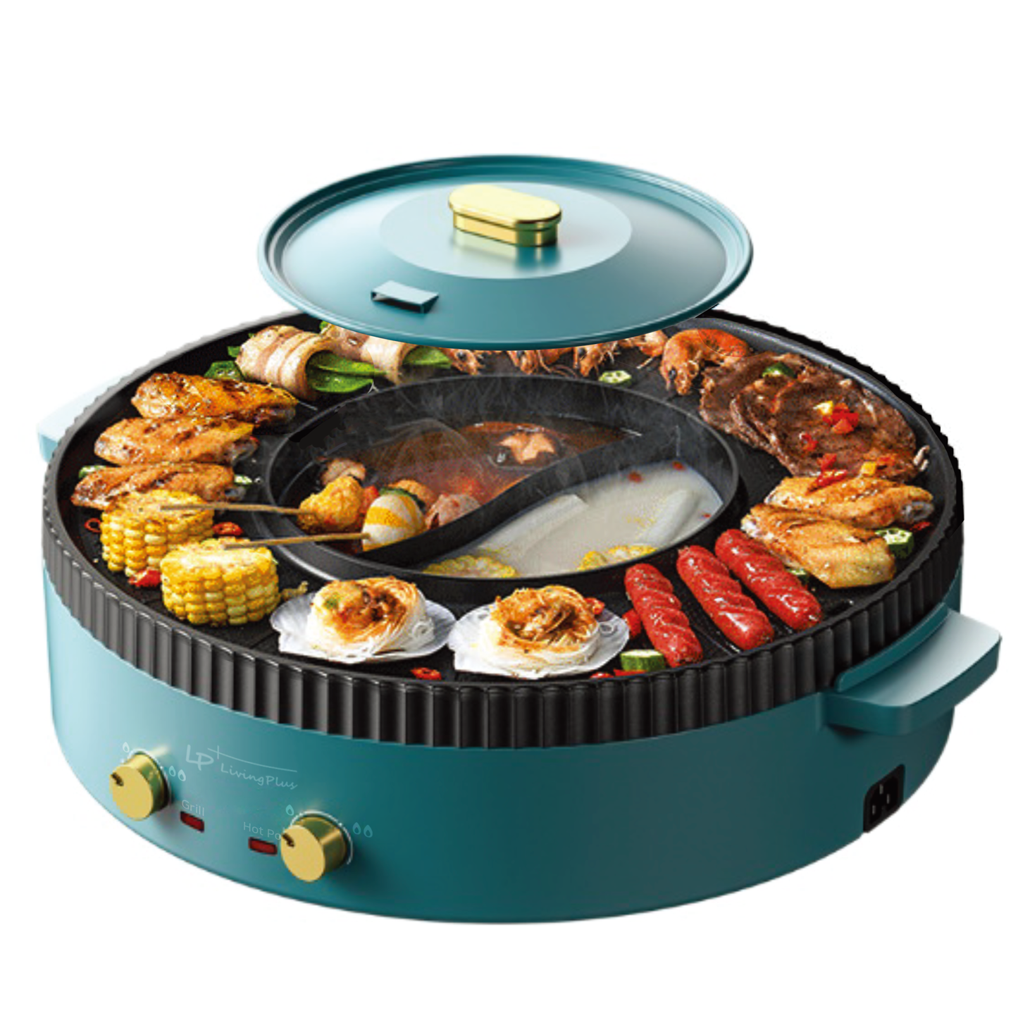 LP LIVING PLUS 2 in 1 Electric Grill & Hotpot, Dual Temperature, Non Stick