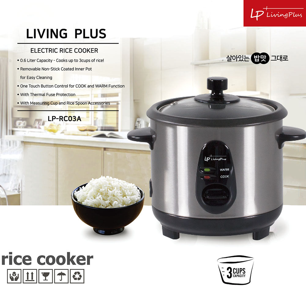 LP LIVING PLUS Electric Rice Cooker, Non stick, One Touch Button with Measuring Cup and Spoon (0.6L)