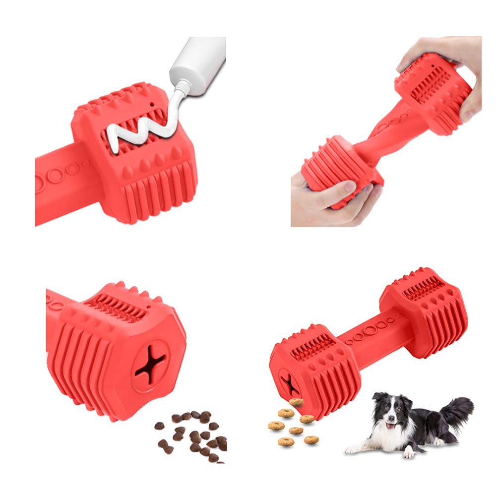 Pawfectpals Indestructible Dumbbell Dog Chew Toys for Aggressive chewers, Interactive Puzzle Treat Toy, Food Dispenser Feeder, Natural Rubber Bite Resistant for Healthy Teeth Dental Cleaning (Red)