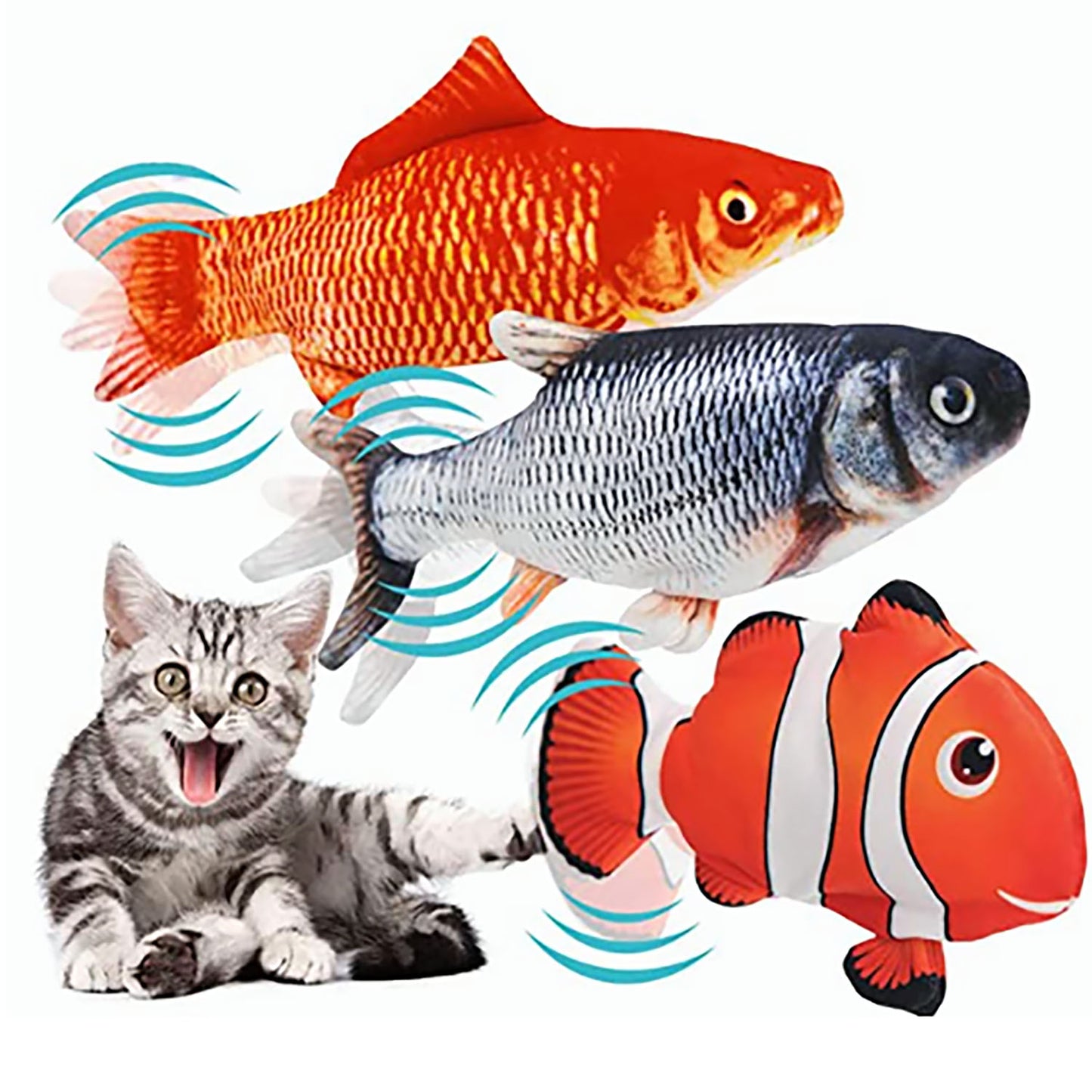 PawfectPals Interactive Touch Sensitive Fish Toy with Catnip (Silver)