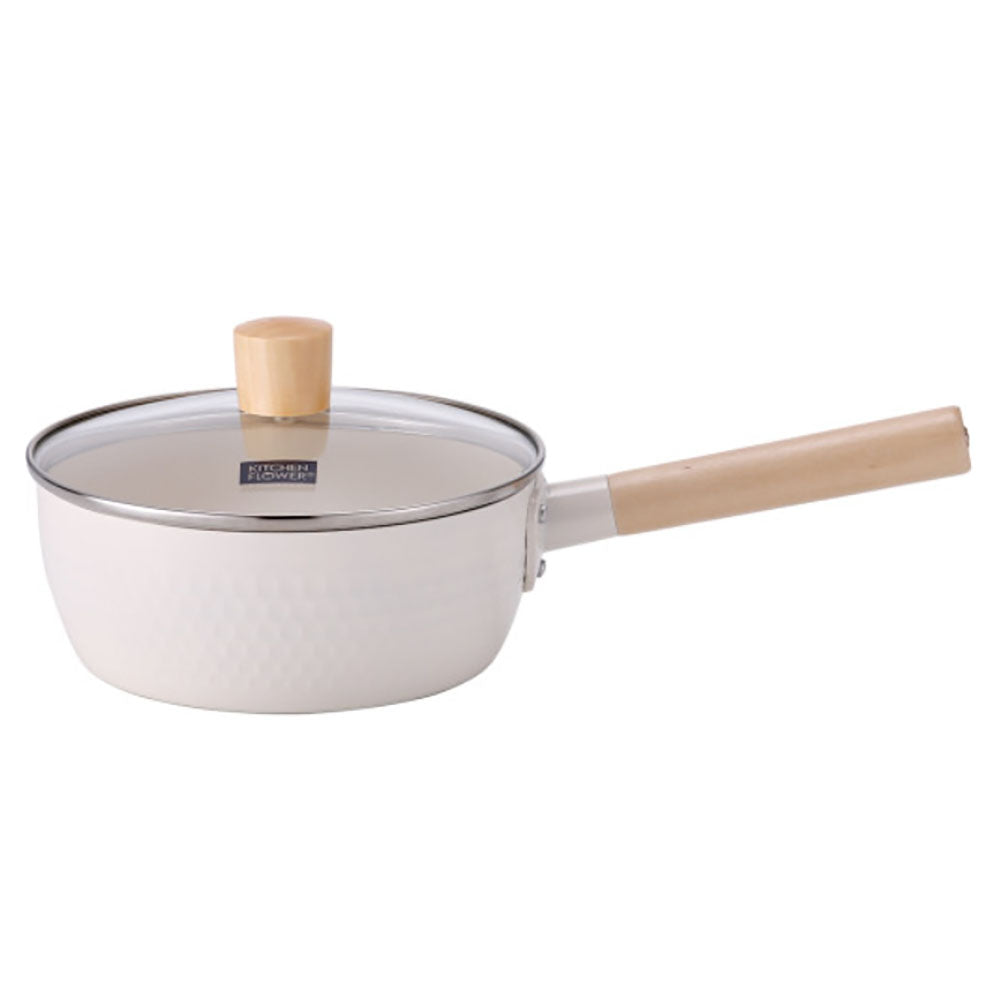 Cookin IH Mood Induction Ceramic Sauce Pot with Wood Handle and Glass Lid 18cm