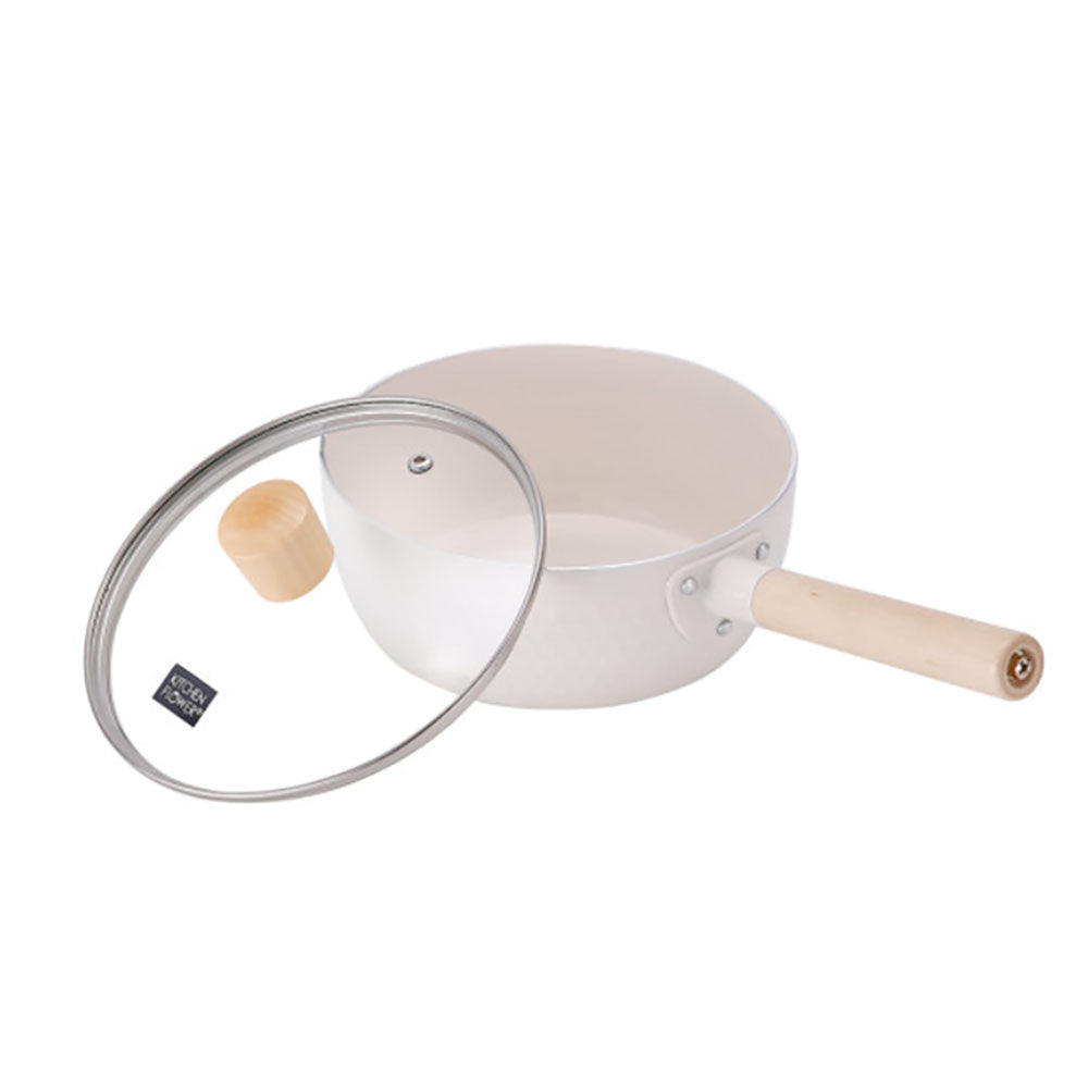 Cookin IH Mood Induction Ceramic Sauce Pot with Wood Handle and Glass Lid 18cm