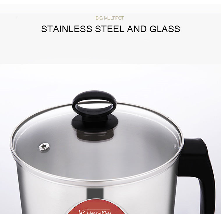 LP Living Plus Dual Sided Stainless Steel Shabu Shabu Hot Pot with Glass Lid, 30cm