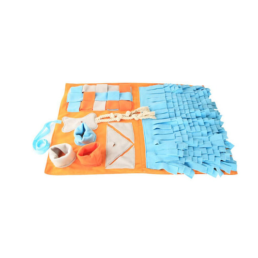 snuffle, forage, play, treat, mat, hide, seek, dog toy, dogs, cats, squeaky, set, pet supply, pet toy, puppy, interactive, blue, orange