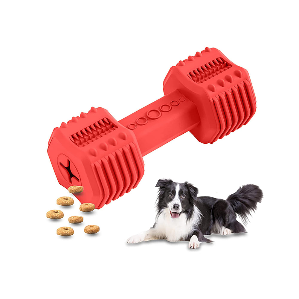 Pawfectpals Indestructible Dumbbell Dog Chew Toys for Aggressive chewers, Interactive Puzzle Treat Toy, Food Dispenser Feeder, Natural Rubber Bite Resistant for Healthy Teeth Dental Cleaning (Red)